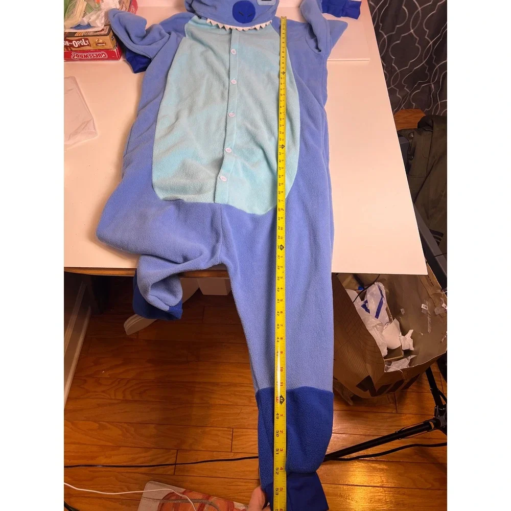 Disney Stitch Costume Pajamas Blue Fleece Hooded One Piece Size M